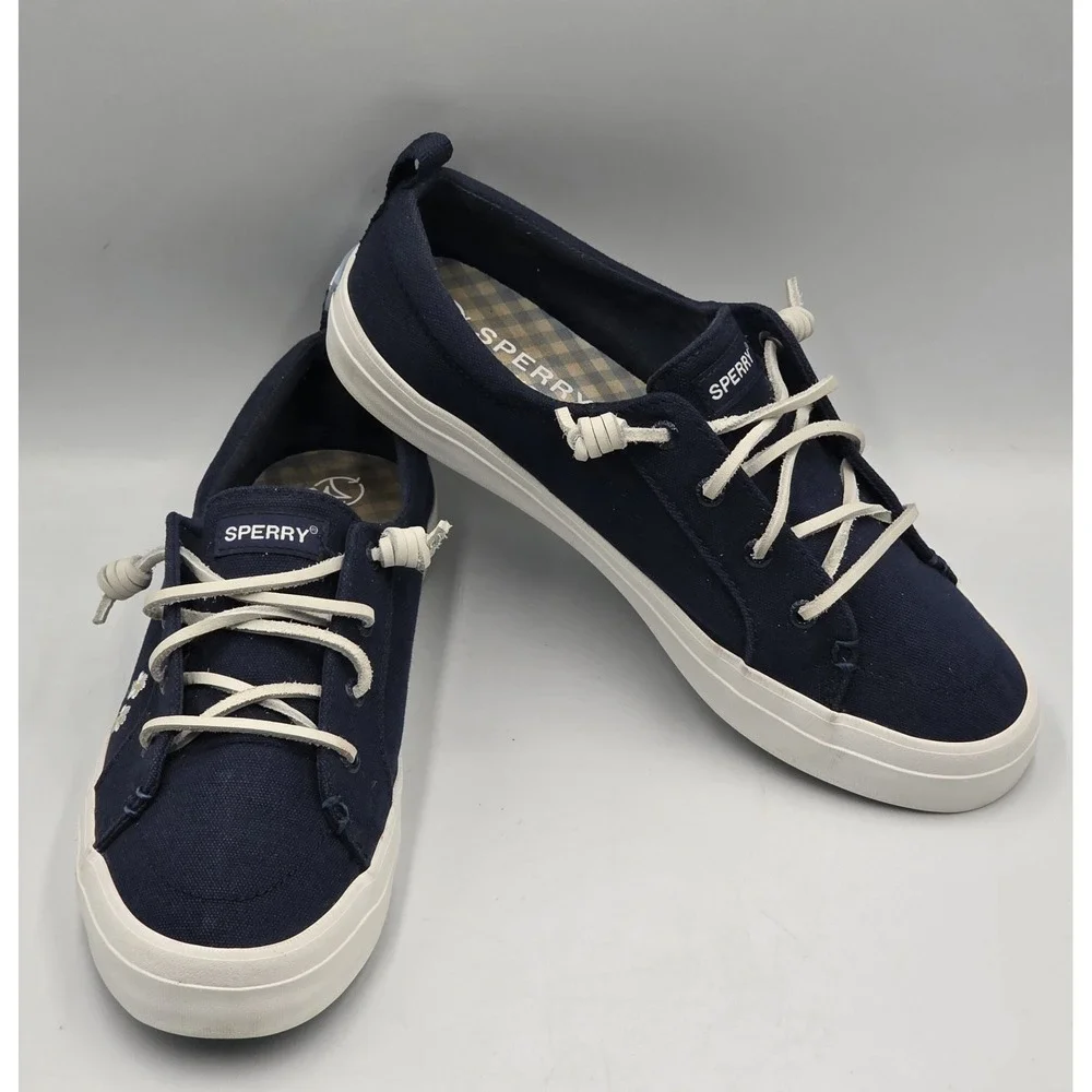 Sperry Crest Vibe Floral STS89178 Navy Canvas Sneakers Women's Size 8